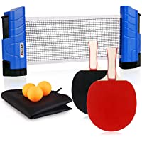 XGEAR Juego de Ping Pong con 2 Raquetas + 3 Bolas Pelotas Tenis de Mesa + 1 Red Retráctil + 1 Bolsa Conjunto de Pingpong…